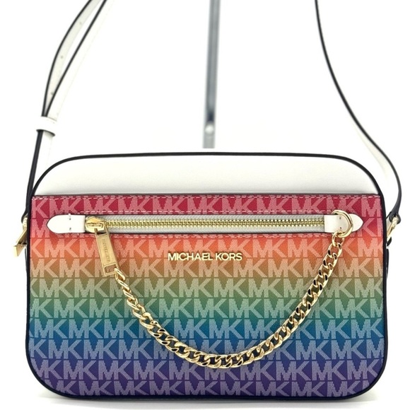 Michael Kors Jet Set Large Rainbow Signature Logo Crossbody Bag Rainbow - Picture 1 of 12